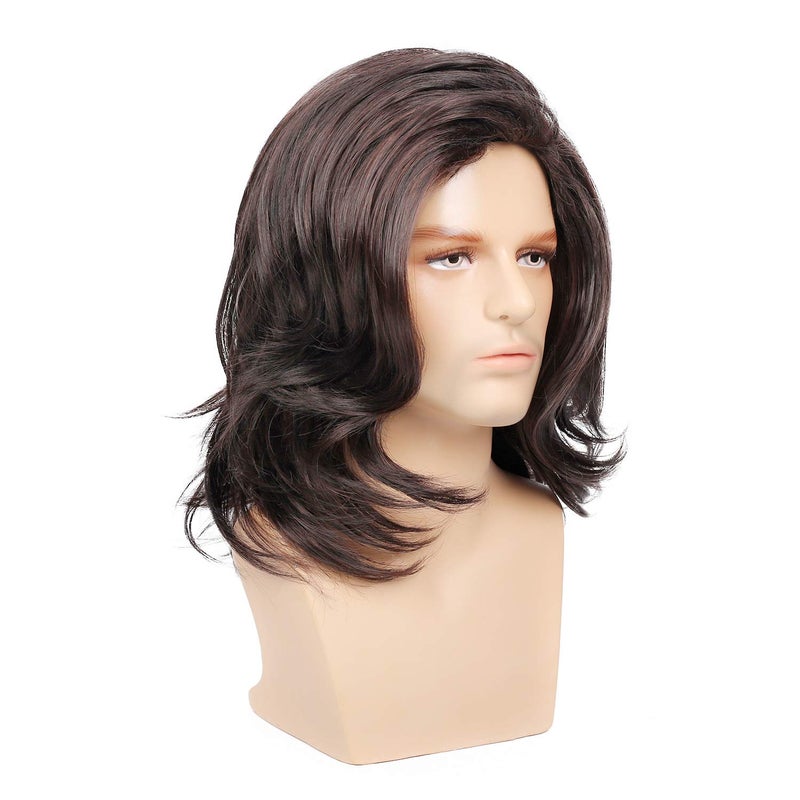 Kaneles Men's Wig Dark Brown Long Curly Natural Hair Wig Costume Halloween Cospaly Party Wigs - Image 3